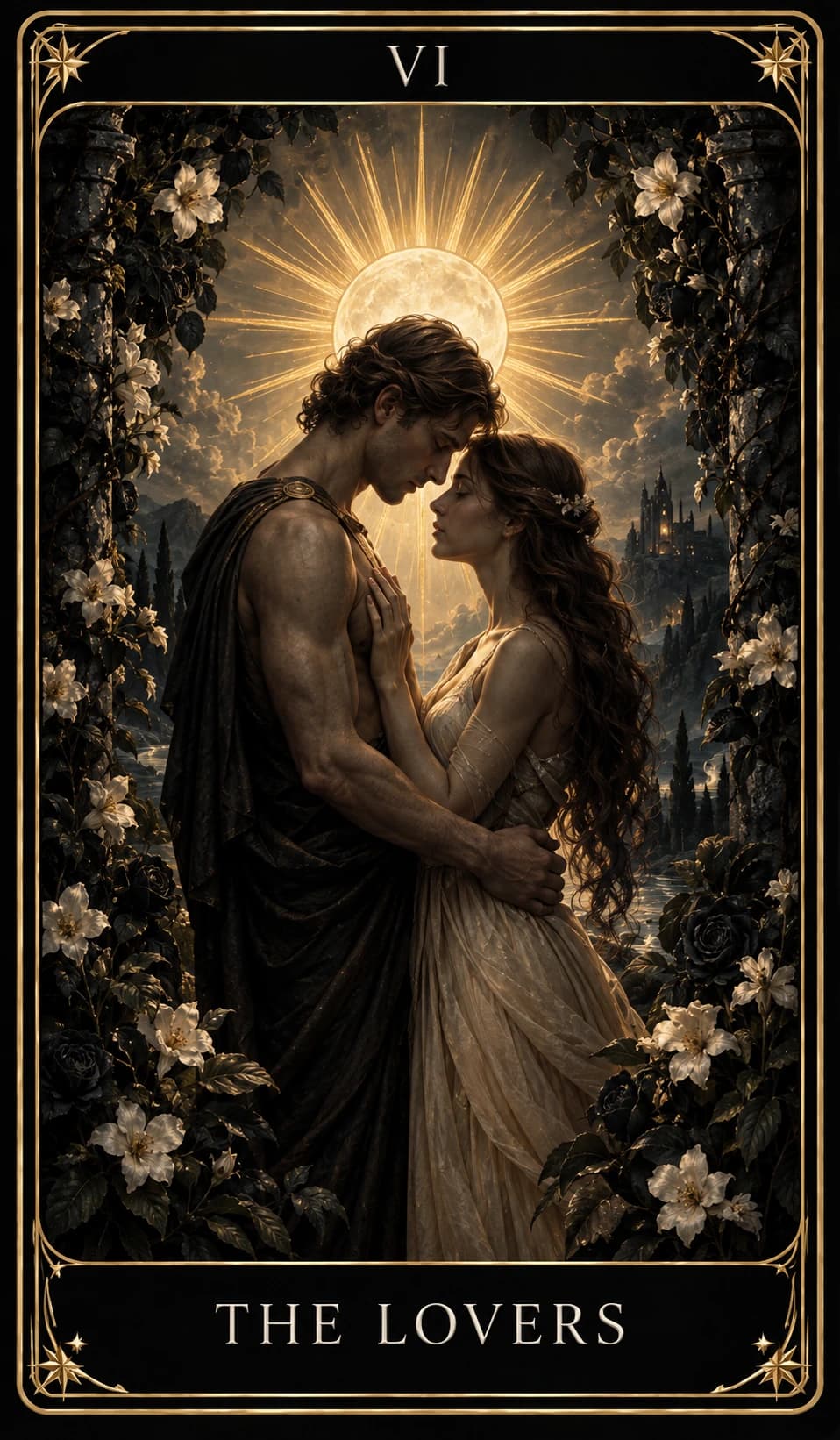 The Lovers from the Nine Tarot, upright.