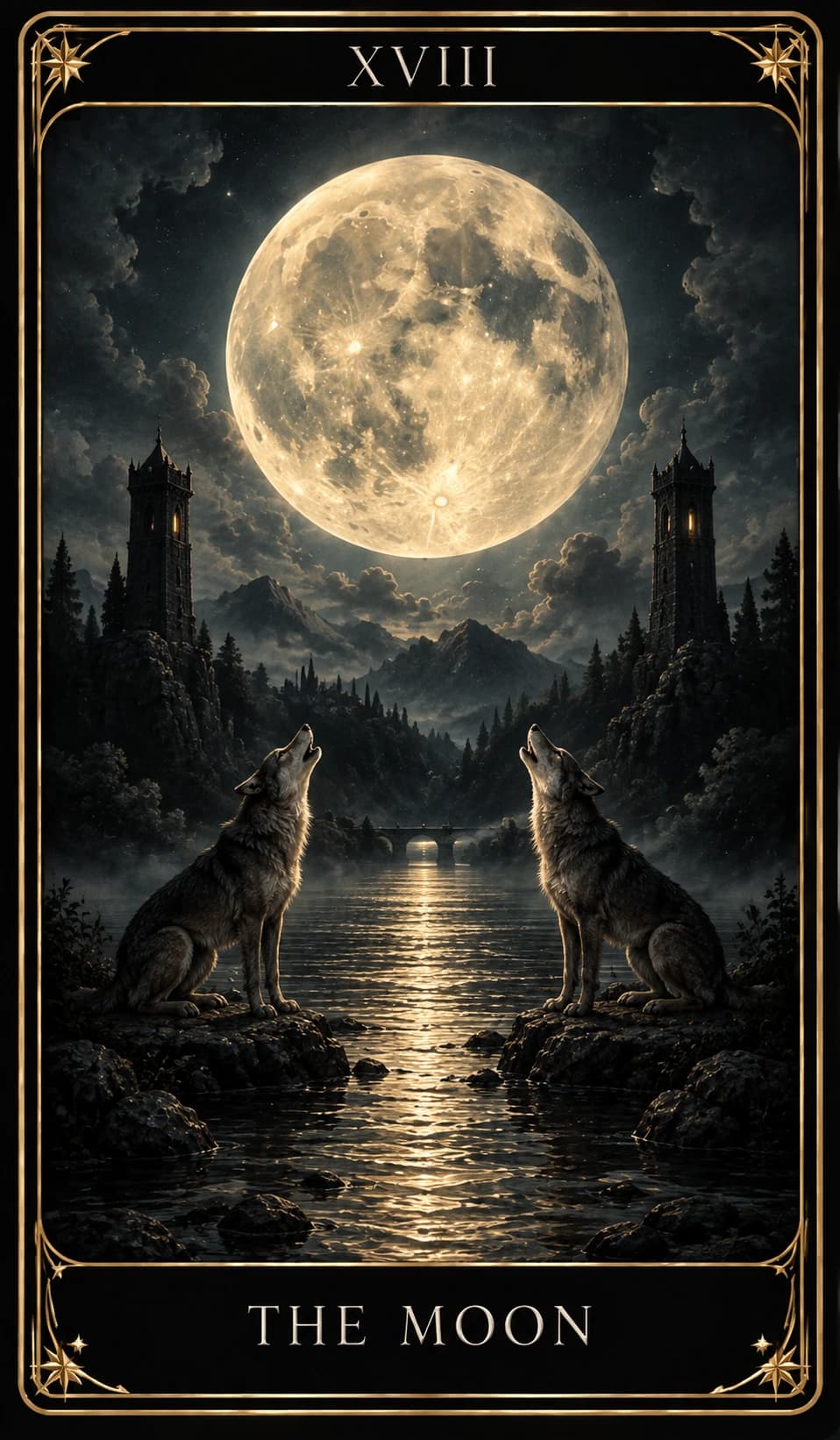 The Moon tarot card, upright.